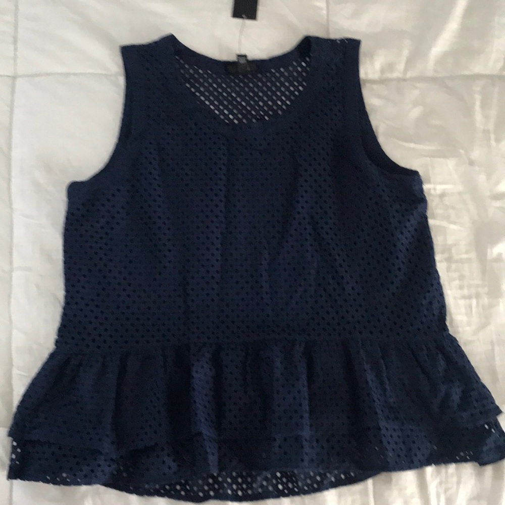 Navy Sleeveless Ruffled Blouse